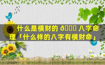 什么是横财的 🐛 八字命理「什么样的八字有横财命」